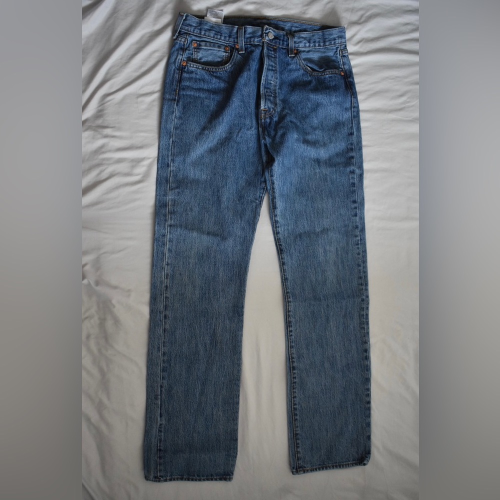 Levi's 501 Button Fly Jeans Mens Straight Denim Blue Jeans - Size 34 x 34 redtag
